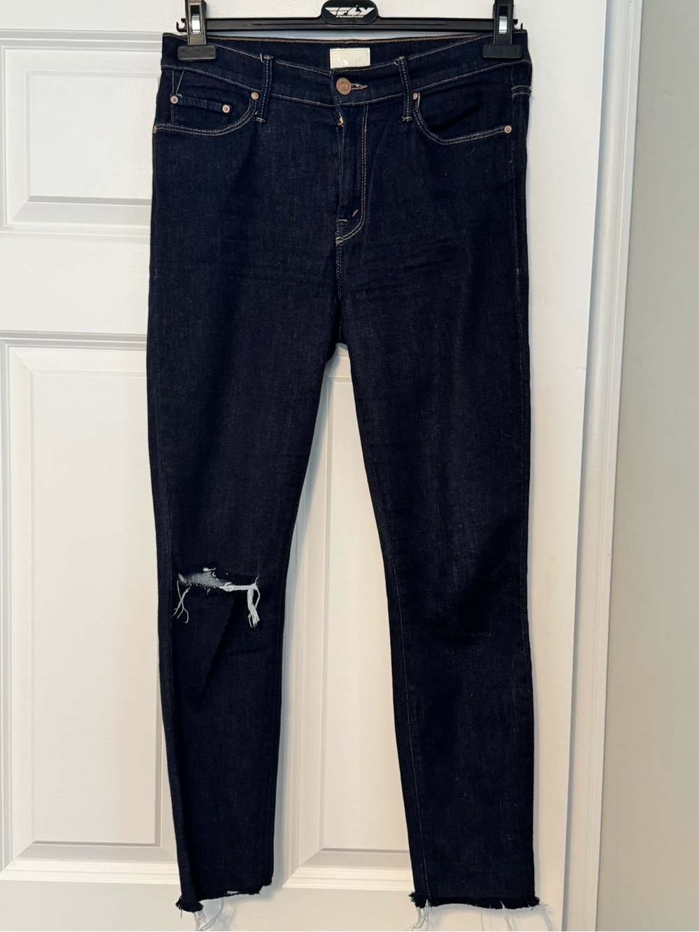 Mother THE LOOKER Ankle Frayed Raw Hem So Good Dark Wash Skinny Jeans Size 28